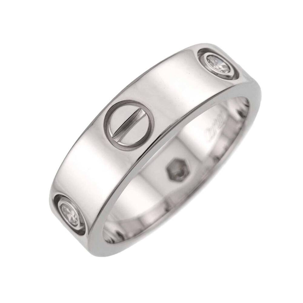 Cartier Love Ring #55, Half Diamond 3P, 18K WG White Gold 750.
